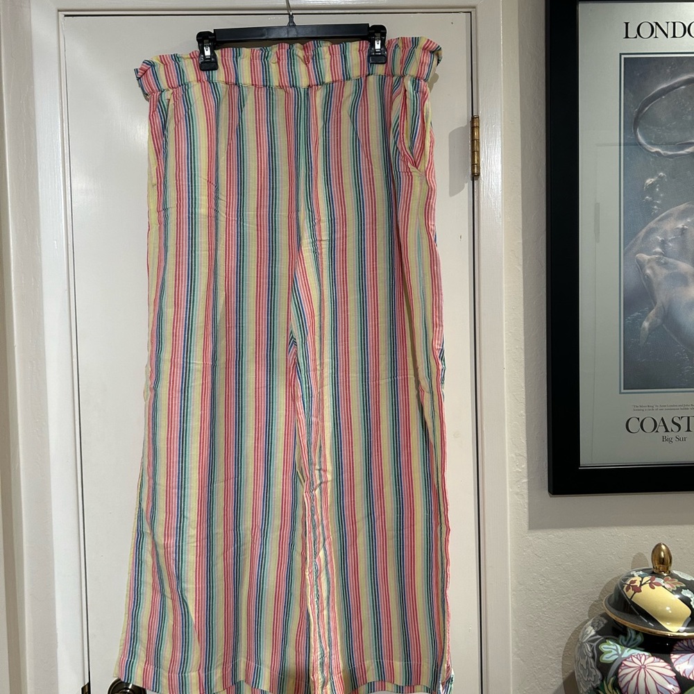 LOFT Red and Pink Casual Striped Palazzo Pants